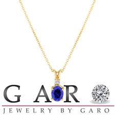 Oval Blue Sapphire & Diamond Solitaire Pendant Necklace 14K Yellow Gold 1.28 Carat HandMade