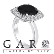 6.89 Carat Black Diamond Engagement Ring, Huge Diamond Wedding Ring, 14k White Gold Unique Design Halo Pave Certified handmade
