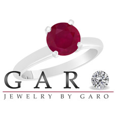 Ruby Solitaire Engagement Ring 1.00 Carat 14K White Gold handmade Certified
