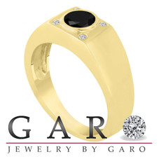 Black Diamond Mens Wedding Ring Yellow Gold, Black and White Diamond Solitaire Mens Ring, Handmade 0.55 Carat