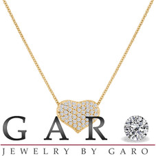 Heart Love Diamond Pendant Necklace 0.52 Carat 14K Yellow Gold Pave Set Handmade
