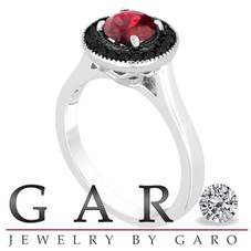 Garnet Engagement Ring 14K White Gold 1.15 Carat Certified Pave Halo HandMade