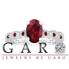 Garnet Engagement Ring 14K White Gold 1.30 Carat Pave Set Birthstone Handmade
