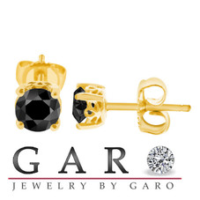1.00 Carat 14K Yellow Gold Fancy Black Diamond Stud Earrings HandMade
