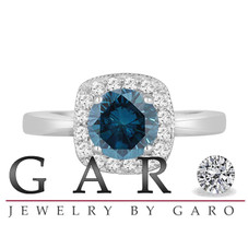 Platinum Fancy Blue Diamond Engagement Ring 1.21 Carat Halo Pave Handmade
