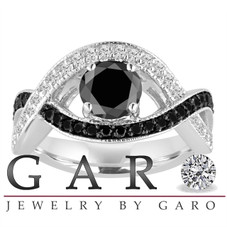 Platinum Black Diamonds Engagement Ring 1.52 Carat Unique Halo Pave Handmade Certified
