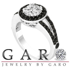 White and Fancy Black Diamonds Engagement Ring 1.56 Carat 14K White Gold Handmade Unique Halo Pave Certified
