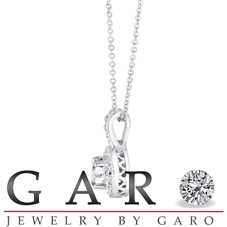 Diamond Pendant Necklace 14K White Gold 1.23 Carat Halo Pave Handmade