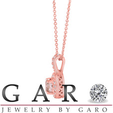 Pink Peach Morganite and Diamonds Pendant Necklace 14K Rose Gold 1.13 Carat Halo Pave Handmade