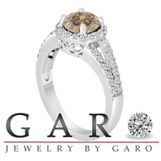 Champagne Diamond Unique Engagement Ring 1.72 Carat Halo 14k White Gold Handmade Certified