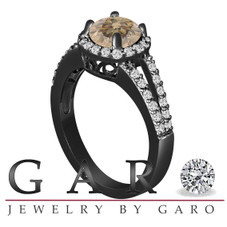 1.84 Carat Champagne Diamond Halo Engagement Ring 14k Black Gold Vintage Style Handmade Certified