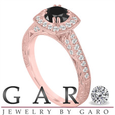 Fancy Black Diamond Engagement Ring 1.35 Carat 14K Rose Gold Vintage Antique Style Hand Engraved Halo Pave