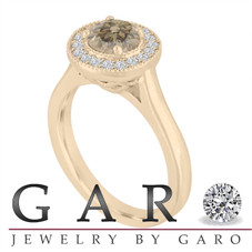 Fancy Champagne Brown Diamond Engagement Ring 14k Yellow Gold 0.94 Carat handmade Halo Pave

