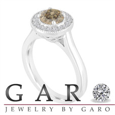 Champagne Diamond Halo Engagement Ring 14k White Gold 0.94 Carat Handmade Certified
