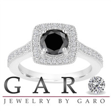 Platinum Fancy Black Diamond Engagement Ring 1.30 Carat Halo Pave Certified Handmade