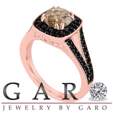 Fancy Champagne Brown Diamond Engagement Ring 14K Rose Gold 1.56 Carat Halo Pave Handmade Certified
