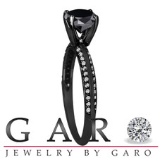 1.29 Carat Fancy Black Diamond Engagement Ring 14K Black Gold Vintage Style Micro Pave Handmade Certified