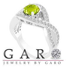 1.52 Carat Green Peridot Engagement Ring 14K White Gold Bridal Certified Handmade

