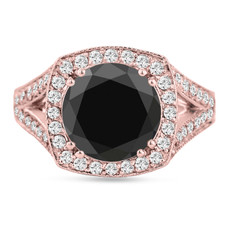 Black Diamond Engagement Ring 14k Rose Gold 4.12 Carat Halo Pave Certified Unique Handmade