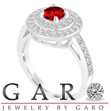 Fancy Red Diamond Engagement Ring 14K White Gold Double Halo Unique 1.05 Carat Pave Handmade Certified