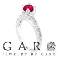 Certified Ruby Engagement Ring 14K White Gold 0.85 Carat Unique Vintage Style Handmade Pave