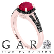 Ruby & Black Diamonds Engagement Ring 14k Rose Gold 1.43 Carat Bridal Unique Halo Handmade
