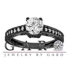 0.50 Carat Natural Diamond Engagement Ring 14K Black Gold Vintage Antique Style Engraved Bridal Handmade
