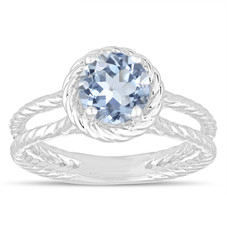Blue Aquamarine Solitaire Engagement Ring, Rope Design Wedding Ring 0. ...