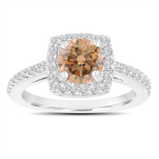Platinum Champagne Diamond Engagement Ring, Wedding Ring 1.39 Carat Certified Halo Pave Handmade
