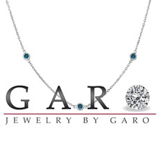 36 Inch Blue Diamond By The Yard Necklace, Station Necklace, 1.00 Carat 14k White Gold Long Necklace Handmade