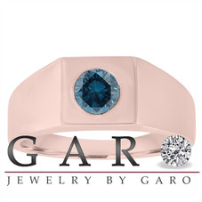 0.90 Carat Men's Blue Diamond Solitaire Wedding Ring, Mens Engagement Ring 14K Rose Gold Handmade
