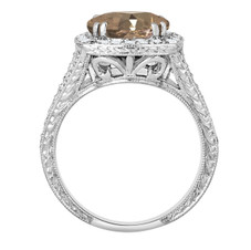 3.27 Carat Champagne Brown Diamond Engagement Ring, Platinum Vintage Style Hand Engraved Certified Handmade Unique Halo