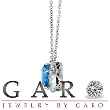 London Blue Topaz And Diamonds Solitaire Pendant Necklace Flower 14k White Gold 1.92 Carat Certified Handmade
