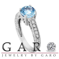1.50 Carat Aquamarine Engagement Ring, Diamond Wedding Ring 14K White Gold Vintage Style Handmade
