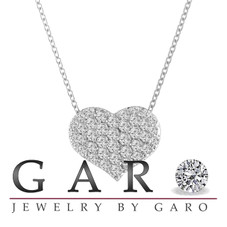 Diamond Heart Pendant Necklace 1.00 Carat 14K White Gold Pave Set Handmade Certified
