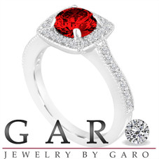 1.28 Carat Fancy Red Diamond Engagement Ring, Wedding Ring 14K White Gold Halo Pave Certified Handmade

