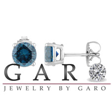 0.72 Carat Blue Diamond Stud Earrings 14K White Gold Certified Handmade
