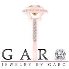 1.25 Carat Fancy Champagne Diamond Engagement Ring, Brown Diamond Wedding Ring 14K Rose Gold Bezel Set Halo Pave Certified Handmade

