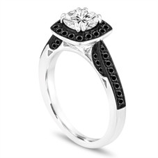 Platinum GIA Diamond Engagement Ring, Black Diamond Wedding Ring 1.16 Carat Halo Pave Certified
