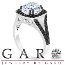 3 Carat Moissanite Engagement Ring, With Black Diamonds Wedding Ring Vintage Style 14K White Gold Halo Pave
