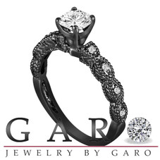 GIA Certified Diamond Engagement Ring, Vintage Style Bridal Ring, Wedding Ring FVS2 0.60 Carat 14K Black Gold Unique Handmade
