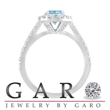 Platinum Aquamarine Engagement Ring, With Diamonds Bridal Ring, 1.40 Carat Wedding Ring, Certified Halo Pave Handmade
