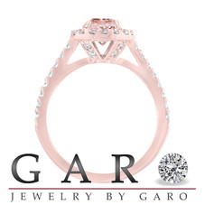 Halo Pink Morganite Engagement Ring, Rose Gold Bridal Ring, Peach Morganite Wedding Ring, Certified Pave Handmade