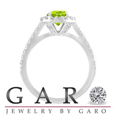 1.54 Carat Peridot Engagement Ring, With Diamonds Bridal Ring, Green Peridot Wedding Ring, 14K White Gold Certified Halo Pave Handmade
