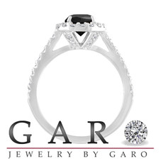 1.59 Carat Black Diamond Halo Engagement Ring 18K White Gold Unique Certified