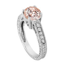 Platinum Morganite Engagement Ring, Vintage Engagement Ring, Diamonds Bridal Ring, Pink Peach Morganite Wedding Ring, 1.50 Carat Handmade
