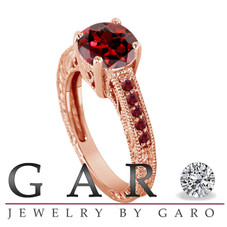 Garnet Engagement Ring Rose Gold, Garnet Wedding Ring, Engraved Bridal Ring, Birthstone Ring, Unique Vintage 2.25 Carat Pave Handmade