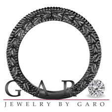 Garnet Wedding Band, Garnet Anniversary Ring, Vintage Wedding Band, Half Eternity Ring, 14K Black Gold Handmade Pave 0.26 Carat
