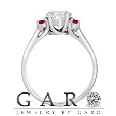 Diamond and Rubies Engagement Ring, Three Stone Engagement Ring, GIA Certified 1.04 Carat Wedding Ring 14K White Gold Handmade
