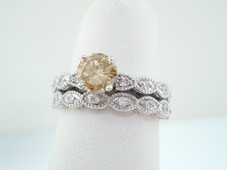 1.18 Carat Fancy Champagne Diamond Engagement Ring Set, Bridal Ring Sets, 14K White Gold Handmade 1.18 Carat Fancy Champagne Diamond Engagement Ring Set, Bridal Ring Sets, 14K White Gold Handmade